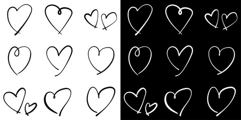 Poster - Set of hand-drawn hearts. Hand painted vector illustration of a heart on an isolated background.