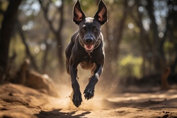 Poster - Xoloitscuintle dog running in the park.
