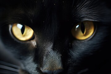 Wall Mural - Yellow eyes of a black cat.