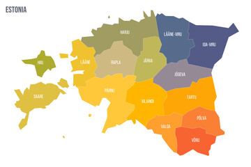 Naklejka na meble Estonia political map of administrative divisions - counties. Colorful spectrum political map with labels and country name.