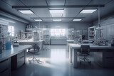 Fototapeta Fototapety przestrzenne i panoramiczne - Chemical laboratory interior. 3d rendering toned image double exposure generative ai