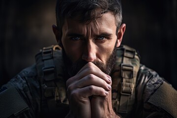 Poster - Portrait of a soldier with a piercing look.