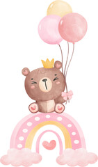 Wall Mural - baby shower bear, cute teddy bear girl on rainbow