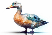 Duck Polygonal Isolated On White Background. 3d Illustration. Generative Ai