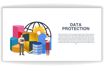 Wall Mural - men and women holding books. website page data protection. modern flat design concept of web page de