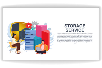 Wall Mural - a woman sitting in a chair looking at a laptop. website page storage service. modern flat design con