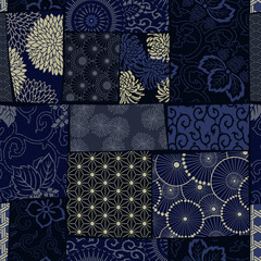 Wall Mural - Traditional  Japanese fabric patchwork wallpaper vintage vector seamless  pattern