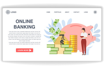 Wall Mural - a woman holding a document. website page online banking. modern flat design concept of web page desi