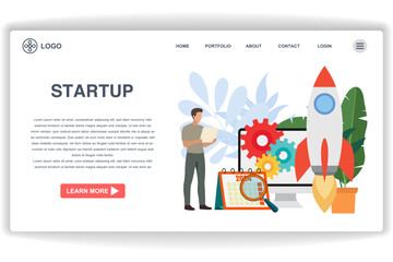 Wall Mural - a man stood looking at the document. website page startup. modern flat design concept of web page de