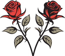 Two Roses Vector Illustration On Isolated Background, Two Roses For Sticker And Wall Art