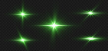 Green Star. Bright Shine. Twinkling Star. Emerald. Firefly.Vector Illustration.