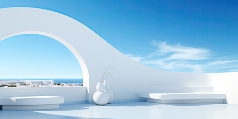 Wall Mural - Abstract architecture background, futuristic white arched interior 3d render