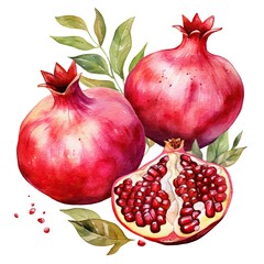 Wall Mural - Pomegranate fruit, watercolor illustration, on white background. Generative AI