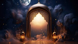 Fototapeta  - Ramadan celebration illustration template with Arabic lantern. copy space. banner  decoration background. 