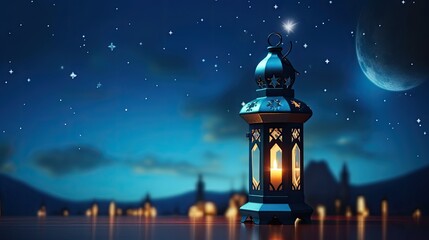 Ramadan celebration illustration template with Arabic lantern. copy space. banner  decoration background. 