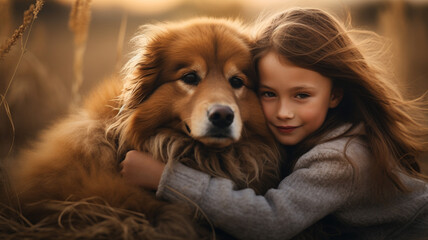 Wall Mural - girl with dog. friendship and love