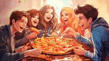 Happy Family Eating Pizza At Home Together