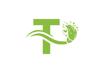 Letter T Cleaning Service Logo Design Concept With Clean Brush Symbol Template.