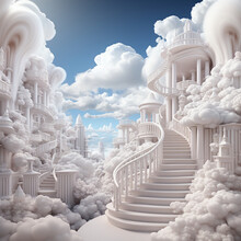 Columns In The Clouds Created With Generative AI Technology