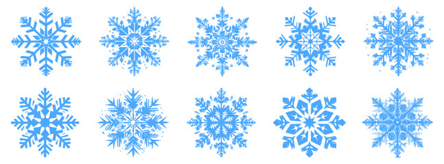 Wall Mural - snowflake icons set. collection of blue snowflakes on white background.