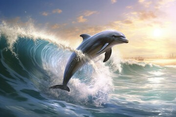 Wall Mural - dolphin jumps out of ocean