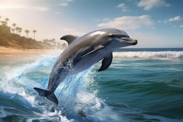 Wall Mural - dolphin jumps out of ocean