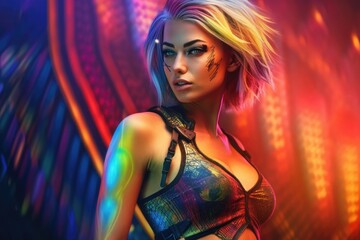 Wall Mural - cyberpunk girl in neon lights