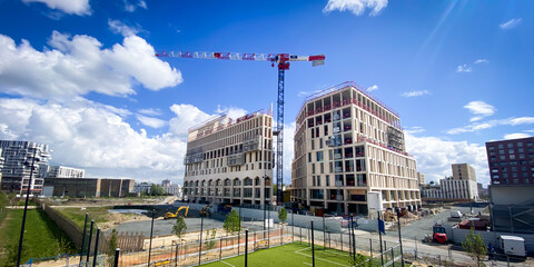 new office and apartment buildings under construction in the euratlantique district in bordeaux, fra