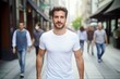 © CYBERUSS - European Man Walking in Modern City, Handsome Europe Guy Walks on a Crowded Pedestrian Street.