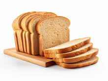 White Bread With Several Slices On A Wooden Board, Isolated On White Background, Generative AI