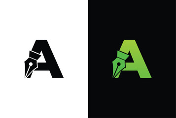 initial Letter A ink pen logo design. Letter A pen logo in modern style concept.