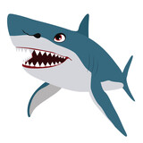 Fototapeta Pokój dzieciecy - Smiling toothy white shark cartoon mascot character isolated on white background