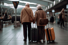 Older Couple With Suitcase At Airport, From Behind