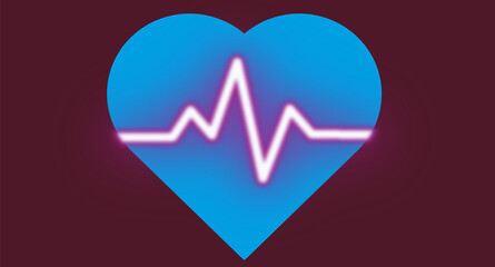 Heartbeat. Electrocardiogram Cardiogram cardiograph oscilloscope screen blue illustration background. Emergency ekg monitoring. Blue glowing neon heart pulse. 