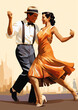 artistic colorful illustration of a lindy hop dancing couple in a retro outfit