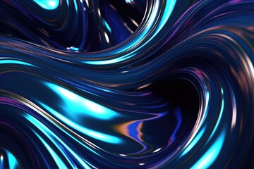 Wall Mural - wallpaper abstrack organic liquid ilustration, dark holographic iridescent neon background fluid liquid glass curved wave, Generative AI