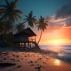 Wall Mural - small hut on tropical beach