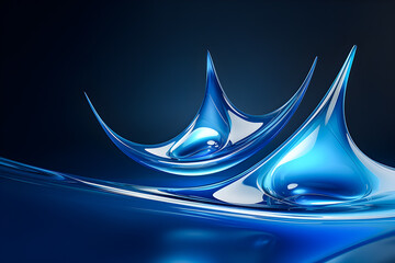 Poster - abstract blue shape on black background, 3d illustration. smooth shape 3d rendering