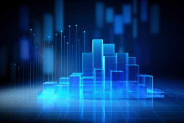 Poster - Blue glass Office Charts & Financial Analysis for Corporate Success, Explore global financial trends with blue charts and graphs for corporate success and profit analysis
