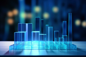 Poster - Blue glass Office Charts & Financial Analysis for Corporate Success, Explore global financial trends with blue charts and graphs for corporate success and profit analysis