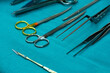 Set of surgical instruments on the table