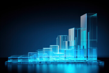 Poster - Blue glass Office Charts & Financial Analysis for Corporate Success, Explore global financial trends with blue charts and graphs for corporate success and profit analysis