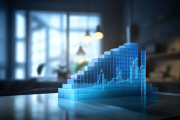 Poster - Blue glass Office Charts & Financial Analysis for Corporate Success on office background, Explore global financial trends with blue charts and graphs for corporate success and profit analysis