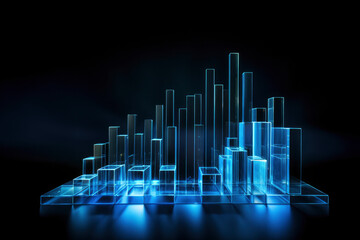 Poster - Blue glass Office Charts & Financial Analysis for Corporate Success, Explore global financial trends with blue charts and graphs for corporate success and profit analysis