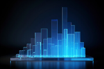 Poster - Blue glass Office Charts & Financial Analysis for Corporate Success, Explore global financial trends with blue charts and graphs for corporate success and profit analysis