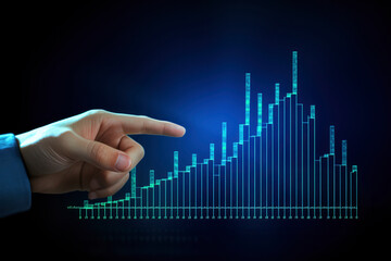 Poster - A digital graph in the hands of a businessman, depicting financial growth and strategy. Navigate the path to business success concept,banner