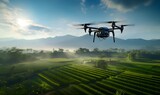 Fototapeta Tęcza - Drones flying around to check crop health