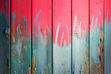 Sticker - Grungy wooden wall with colorful paint splashes