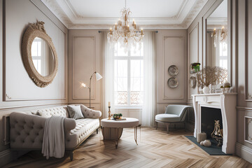 Victorian style interior of living room in luxury house.