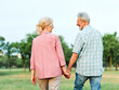 © Lumos sp - woman man outdoor senior couple retirement together walking love holding hands support old nature wife happiness mature elderly